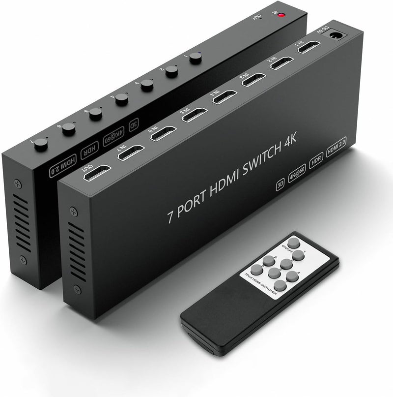 YDF 7 Way HDMI Switch 4k@60Hz HDMI Switcher 7 in 1 Out HDCP 2.0 Manual HDMI 2.0 Hub Supports 3D Compatible with Nintendo Switch/Switch OLED/Xbox/ PS5/4/3 Blu-Ray Player Fire Stick Roku Apple TV Chromeca - Image 1